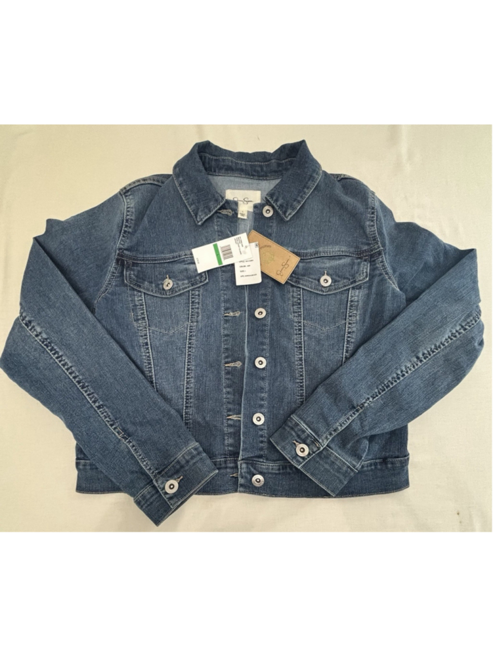 NWT Jessica Simpson Pixie Denim Jacket Women’s L Mercer Stretch Cropped Trucker